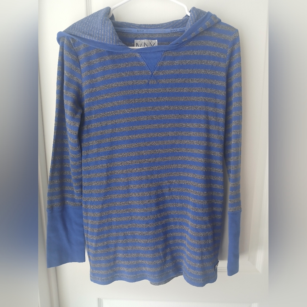 3/$15 Marc New York Blue and Gray Striped Top